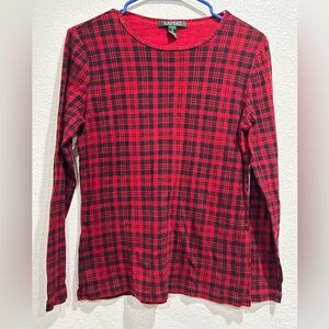 Lauren Ralph Lauren Classic Pullover Red Gingham Cotton Sweater Size Medium